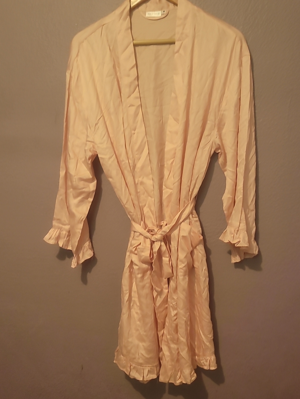 Mark & Graham Satin Ruffle-Trim Robe in Blush